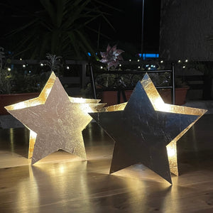 Set di 2 stelle luminose di Natale, fatte a mano, stelle decorative in finitura oro